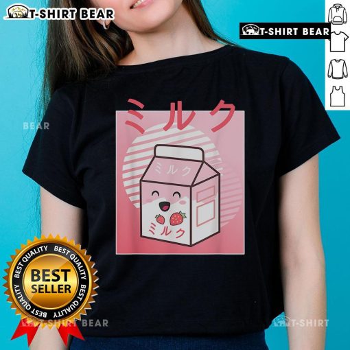 Alt Text: Cute Kawaii Strawberry Milk Japanese Aesthetic Ladies Tee showcasing a playful design with vibrant colors.