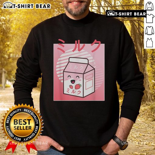 Cute kawaii strawberry milk sweatshirt featuring a vibrant design, perfect for Japanese aesthetic fashion lovers.
