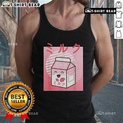 Alt Text: Cute kawaii strawberry milk Japanese aesthetic tank top featuring pastel colors and playful design.