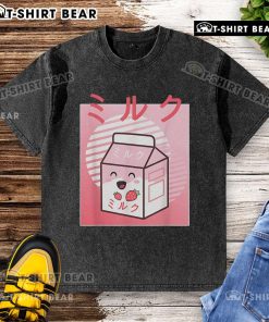 Cute kawaii strawberry milk Japanese aesthetic washed t-shirt featuring vibrant graphics and a trendy design.