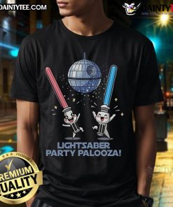 Alt Text: Cute Lightsaber Party Palooza T-Shirt featuring colorful lightsabers and a fun design for Star Wars fans.