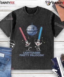 Adorable Cute Lightsaber Party Palooza washed t-shirt featuring vibrant lightsaber graphics for fun gatherings.