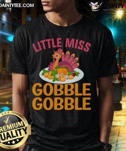 Cute Little Miss Gobble Gobble Thanksgiving turkey t-shirt featuring a colorful turkey design, perfect for holiday celebrations.