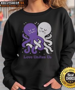 Cute Love Unites Us Octopi Sweatshirt featuring colorful octopus design and heart motifs, perfect for ocean lovers.