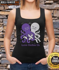 Cute Love Unites Us octopi tank top featuring vibrant octopus graphics for ocean lovers and stylish summer wear.