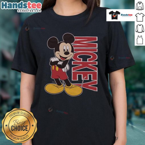 Cute Mickey Mouse 90s ladies tee featuring a vibrant graphic design, perfect for retro fashion lovers.