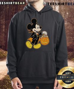 Alt Text: Cute Mickey Mouse Halloween Dracula pumpkin candy glow hoodie for kids, perfect for festive trick-or-treating adventures.