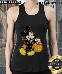 Cute Mickey Mouse Halloween Dracula pumpkin candy glow tank top perfect for festive celebrations and spooky fun.
