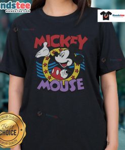 Cute Mickey Mouse Stars Ladies Tee featuring a playful design of Mickey Mouse and stars on a stylish women's shirt.