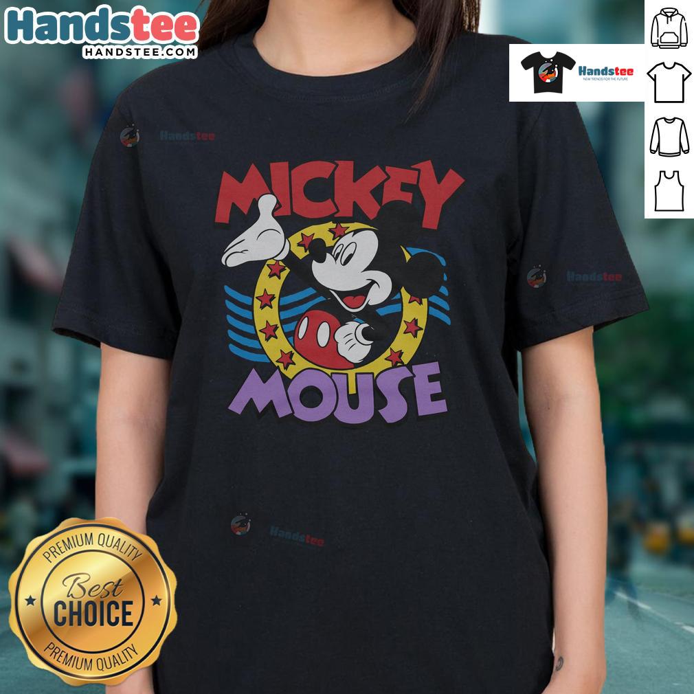 Cute Mickey Mouse Stars Ladies Tee Cute Mickey Mouse Stars Ladies Tee featuring a playful design of Mickey Mouse and stars on a stylish women's shirt.