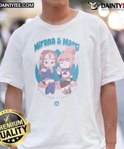 Alt Text: Cute Mirana and Marci entwined friendship t-shirt design featuring vibrant colors and playful illustrations.