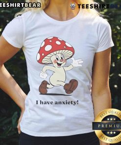Cute mushroom graphic on a ladies tee, perfect for expressing anxiety awareness and love for nature.