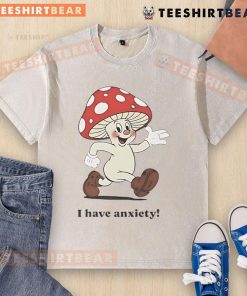 Cute mushroom graphic on anxiety-themed washed t-shirt, perfect for casual wear and mental health awareness.