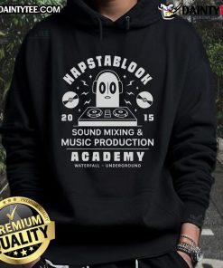 Cute Napstablook sound mixing emblem hoodie featuring an adorable ghost design, perfect for music lovers and fans.