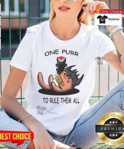 Alt Text: Adorable One Purr to Rule Them All cat-themed tee for ladies, inspired by Lord of the Rings, featuring a cute cat design.