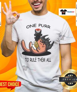 Alt Text: Cute One Purr To Rule Them All Lord Of The Rings Cat T-Shirt featuring a playful cat design for fans.