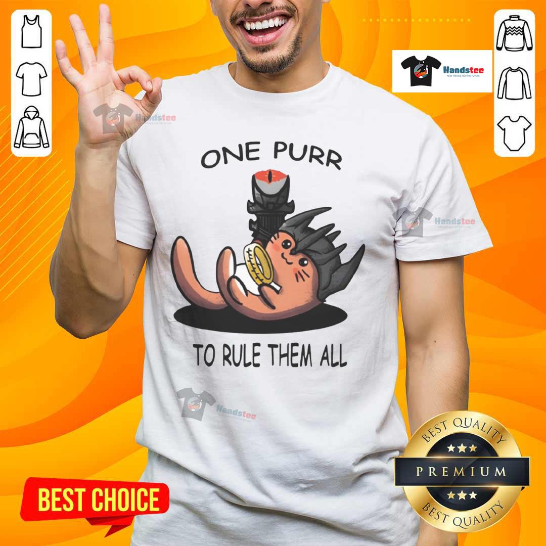 Cute One Purr To Rule Them All Lord Of The Rings Cat T Shirt Alt Text: Cute One Purr To Rule Them All Lord Of The Rings Cat T-Shirt featuring a playful cat design for fans.