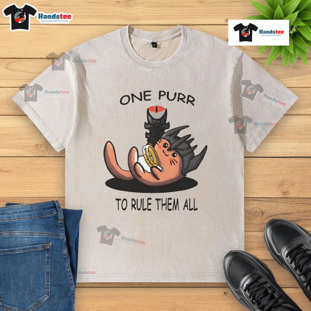 Cute One Purr To Rule Them All Lord Of The Rings Cat Washed T Shirt Alt Text: Cute 'One Purr to Rule Them All' Lord of the Rings cat t-shirt, perfect for fans and cat lovers alike.