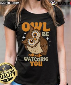 Alt Text: Cute owl graphic on a ladies tee, perfect for owl lovers and casual wear enthusiasts.