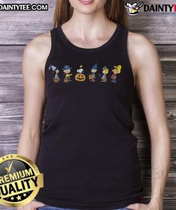 Cute Peanuts Halloween costumes tank top featuring Charlie Brown and Snoopy, perfect for festive celebrations and trick-or-treating.