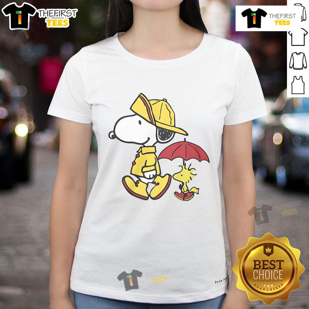 Cute Peanuts Snoopy & Woodstock Rainy Day Ladies Tee Cute Peanuts Snoopy and Woodstock on a rainy day, featuring a stylish ladies tee perfect for casual wear.