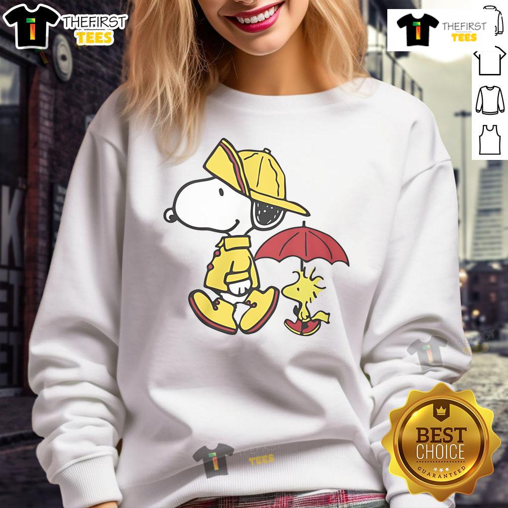 Cute Peanuts Snoopy & Woodstock Rainy Day Sweatshirt Alt Text: Cute Peanuts Snoopy and Woodstock sweatshirt perfect for rainy days, featuring vibrant colors and cozy design.
