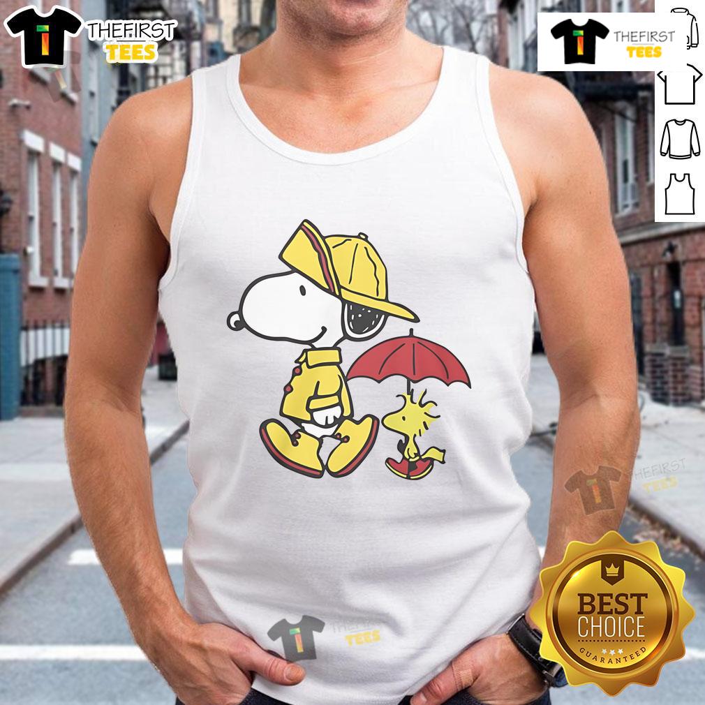 Cute Peanuts Snoopy & Woodstock Rainy Day Tank Top Cute Peanuts Snoopy and Woodstock tank top design for rainy days, featuring vibrant colors and playful graphics.