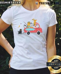 Cute pets traveling with pretty ladies on a fun adventure, showcasing a vibrant 'Cute Pets Traveling' tee design.