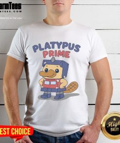 Alt Text: Cute Platypus Prime Funny T-Shirt featuring a whimsical platypus design, perfect for animal lovers and humor fans.