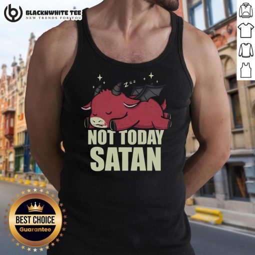 Cute 'Please Not Today Satan' tank top featuring a fun design, perfect for casual wear and expressing humor.