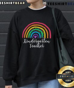 Adorable rainbow-themed sweatshirt for kindergarten teachers, perfect for back-to-school season.