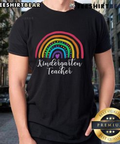 Alt Text: Cute Rainbow Kindergarten Teacher Back To School T-Shirt featuring vibrant colors and playful design for educators.