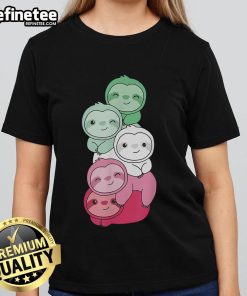 Adorable Cute Rainbow Sloth Stack Ladies Tee featuring colorful sloths in a playful design for sloth lovers.