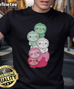 Alt Text: Cute Rainbow Sloth Stack T-Shirt featuring colorful sloths stacked playfully on a vibrant background.