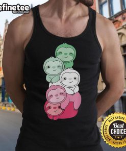 Alt Text: Cute rainbow sloth stack tank top featuring colorful sloths, perfect for casual summer wear and animal lovers.