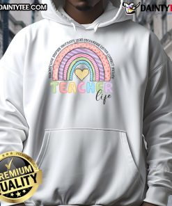 Cute Rainbow Teacher Life hoodie for the last day of school, perfect gift for teachers celebrating the end of the year.