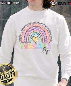 Alt Text: Cute rainbow sweatshirt for teachers celebrating the last day of school, perfect for a joyful classroom vibe.