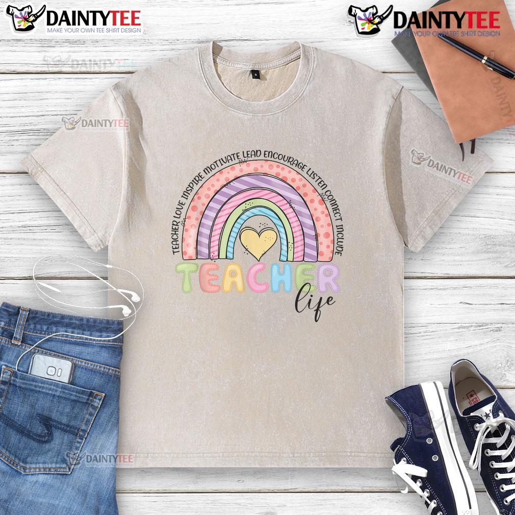Cute Rainbow Teacher Life Teacher Last Day Of School Washed T Shirt Cute rainbow design on a teacher's washed t-shirt for the last day of school, celebrating teacher life.