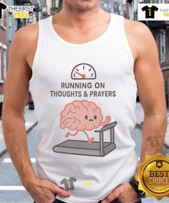Cute running tank top with 'Thoughts and Prayers' design, perfect for active wear and casual outings.
