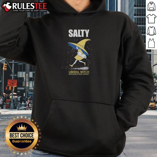 Alt Text: Cute salty liberal witch hoodie featuring a slogan about basic decency, perfect for expressing radical values.
