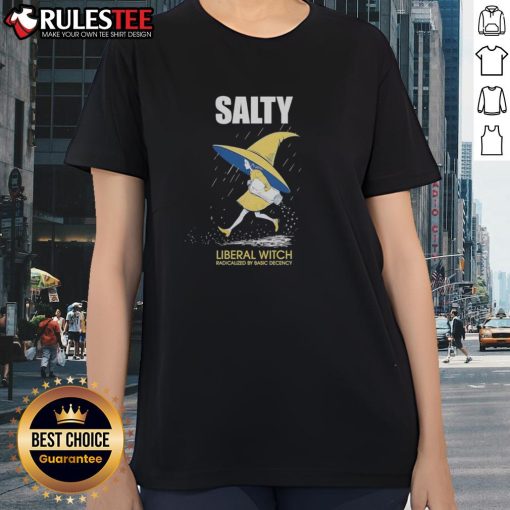 Alt Text: Cute Salty Liberal Witch tee featuring a playful design, perfect for expressing radical decency in style.