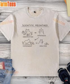 Cute Scientific Meowthod funny washed t-shirt featuring a playful cat design, perfect for casual wear.