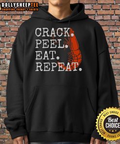 Alt Text: Cute Seafood Crack Peel Eat Repeat Shrimp Hoodie featuring a playful shrimp design, perfect for seafood lovers.