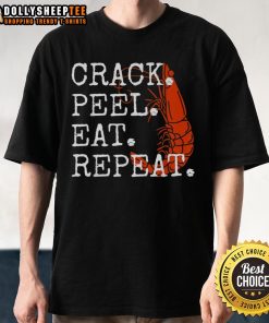 Cute Seafood Crack Peel Eat Repeat Shrimp T-Shirt featuring a playful shrimp graphic perfect for seafood lovers.
