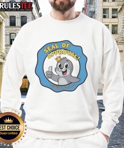 Alt Text: Cute seal of approval graphic on a certified awesome sweatshirt, perfect for cozy casual wear.