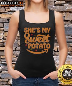 Cute 'She's My Sweet Potato' Thanksgiving tank top with festive design, perfect for holiday gatherings and family celebrations.