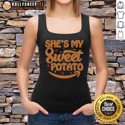 Cute 'She's My Sweet Potato' Thanksgiving tank top with festive design, perfect for holiday gatherings and family celebrations.