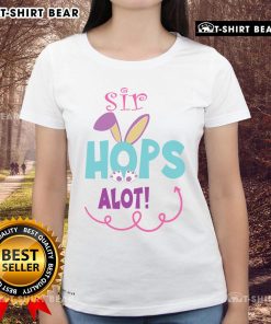 Alt Text: Cute Sir Hops A Lot Bunny Easter Rabbit graphic on a ladies tee, perfect for spring celebrations and Easter festivities.