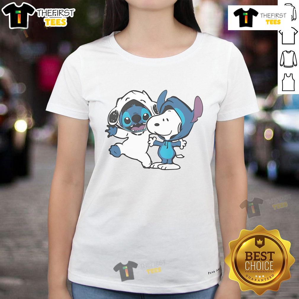 Cute Snoopy And Stitch Ladies Tee Cute Snoopy and Stitch ladies tee featuring vibrant graphics, perfect for casual wear and fans of animated characters.