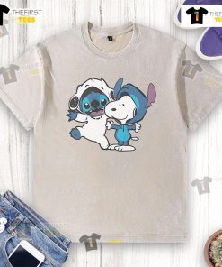 Cute Snoopy and Stitch washed t-shirt featuring vibrant designs, perfect for casual wear and Disney fans.